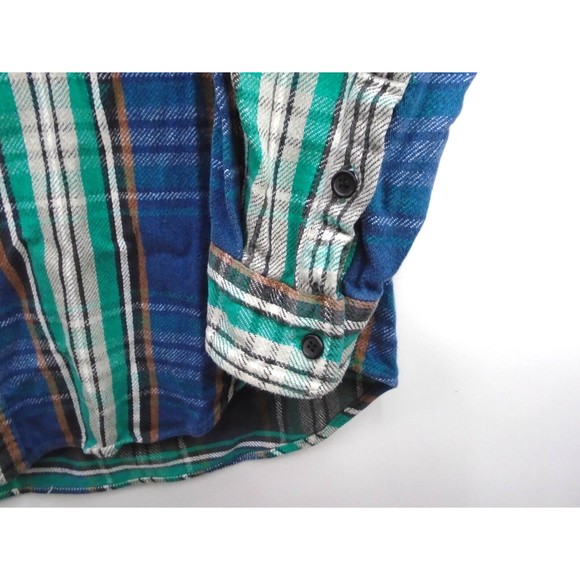 FIVEBROTHER Vintage Mens Size L Heavy Weight Flannel Blue Plaid Long Sleeve - Picture 7 of 9
